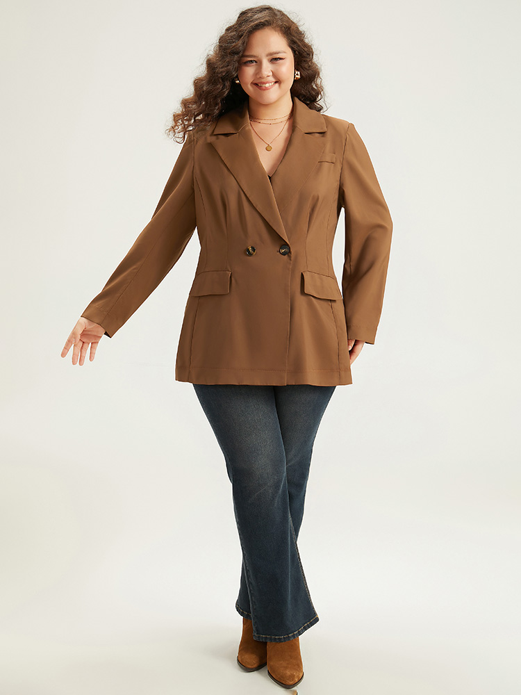 Plus Size Women Dailywear Plain Plain Regular Sleeve Long Sleeve Suit Collar Pocket Casual Blazers BloomChic 
