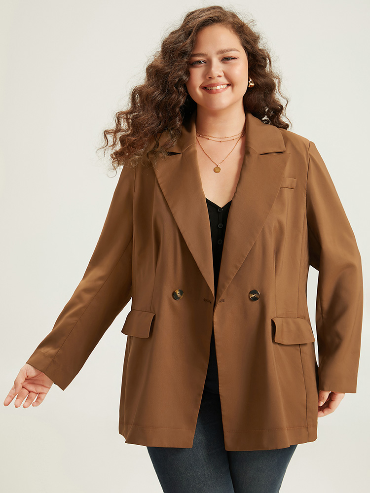 Plus Size Women Dailywear Plain Plain Regular Sleeve Long Sleeve Suit Collar Pocket Casual Blazers BloomChic 