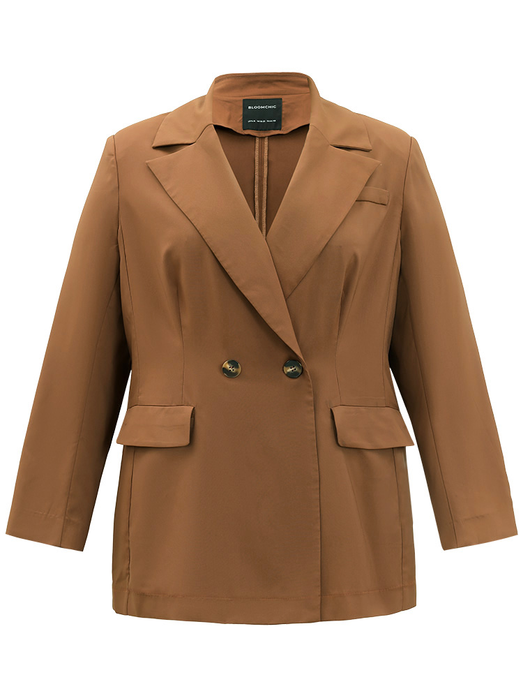 Plus Size Women Dailywear Plain Plain Regular Sleeve Long Sleeve Suit Collar Pocket Casual Blazers BloomChic 