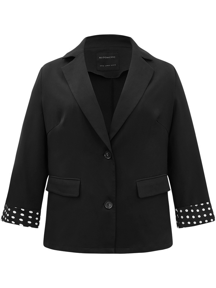 Plus Size Women Work Polka Dot Contrast Regular Sleeve Long Sleeve Suit Collar At the Office Blazers BloomChic 