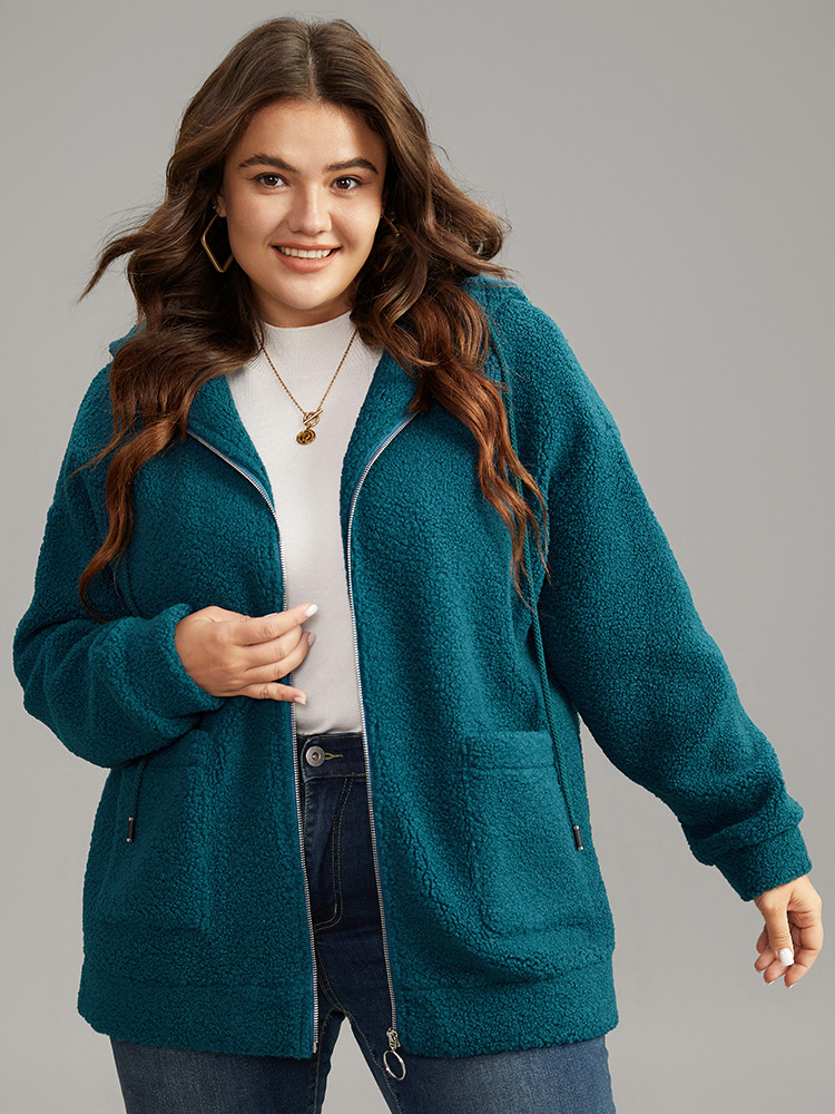 Plus Size Women Everyday Plain Texture Pocket Casual Jackets BloomChic 