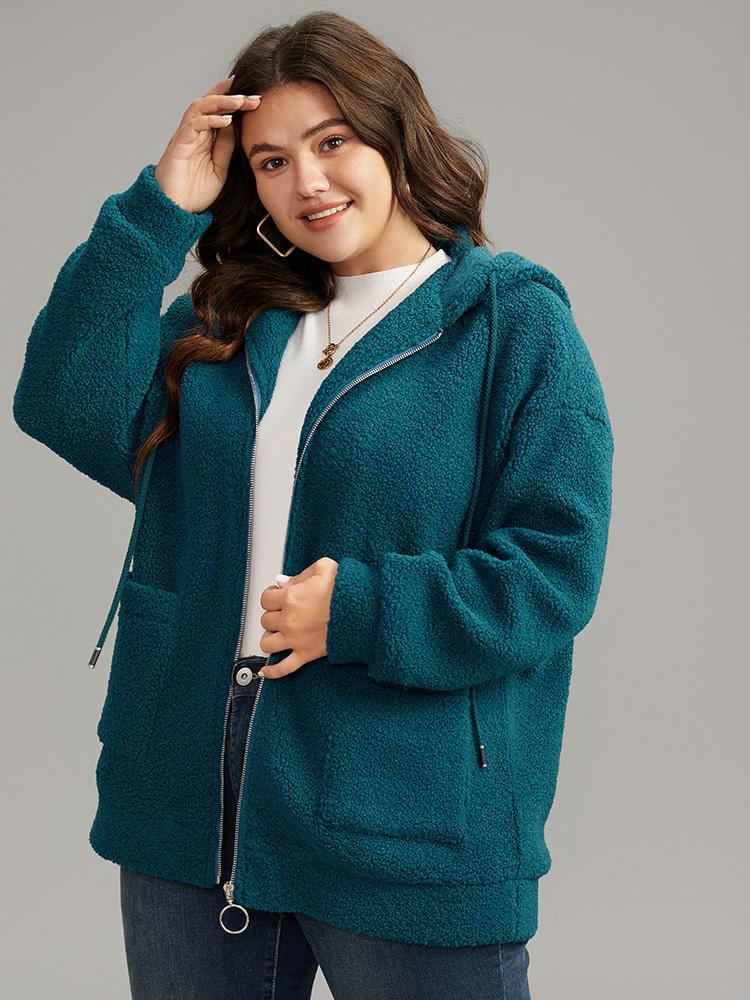 Plus Size Women Everyday Plain Texture Pocket Casual Jackets BloomChic 