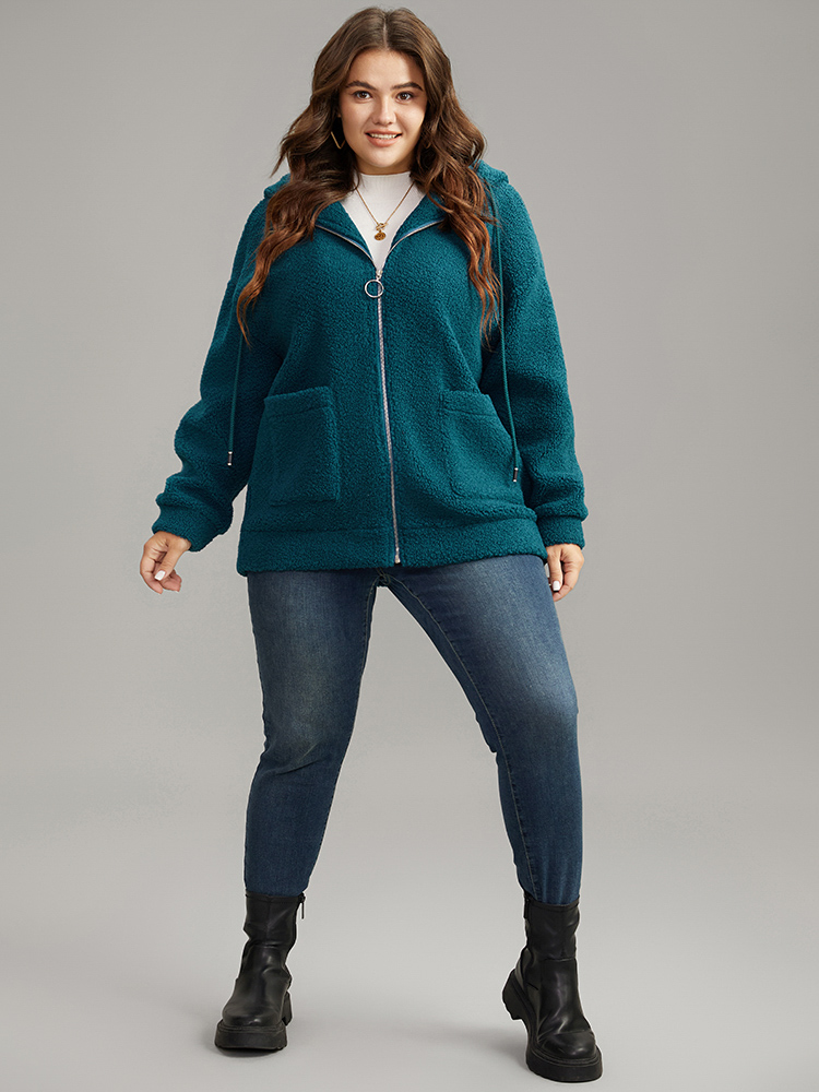 Plus Size Women Everyday Plain Texture Pocket Casual Jackets BloomChic 