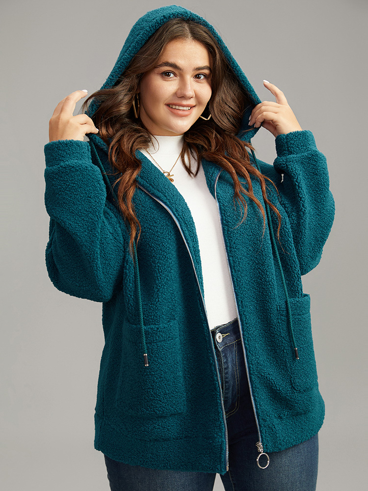 Plus Size Women Everyday Plain Texture Pocket Casual Jackets BloomChic 