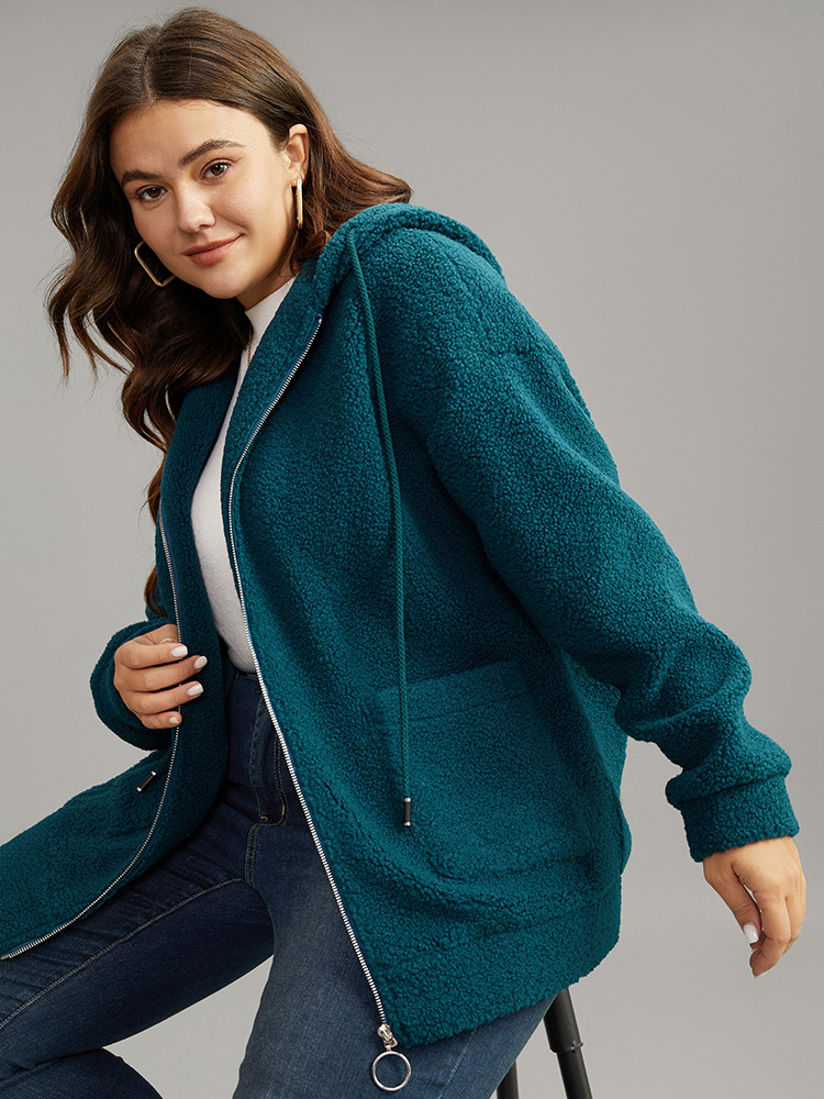 Plus Size Women Everyday Plain Texture Pocket Casual Jackets BloomChic 