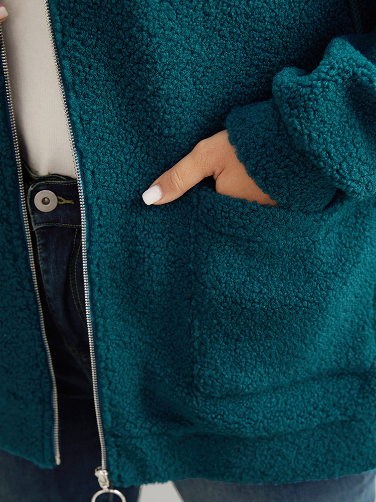 Plus Size Women Everyday Plain Texture Pocket Casual Jackets BloomChic 