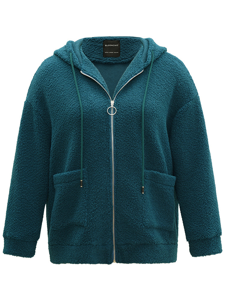 Plus Size Women Everyday Plain Texture Pocket Casual Jackets BloomChic 