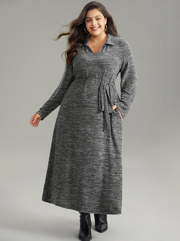 Plus Size Women Dailywear Plain Plain Regular Sleeve Long Sleeve Lapel Collar Pocket Casual Dresses BloomChic 