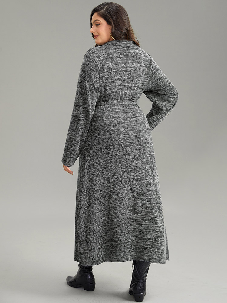 Plus Size Women Dailywear Plain Plain Regular Sleeve Long Sleeve Lapel Collar Pocket Casual Dresses BloomChic 