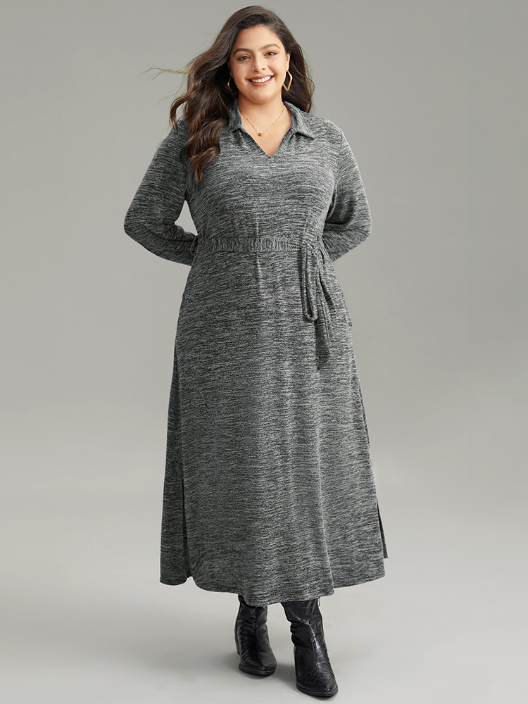Plus Size Women Dailywear Plain Plain Regular Sleeve Long Sleeve Lapel Collar Pocket Casual Dresses BloomChic 