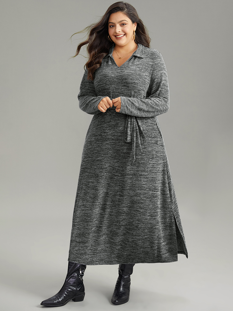 Plus Size Women Dailywear Plain Plain Regular Sleeve Long Sleeve Lapel Collar Pocket Casual Dresses BloomChic 