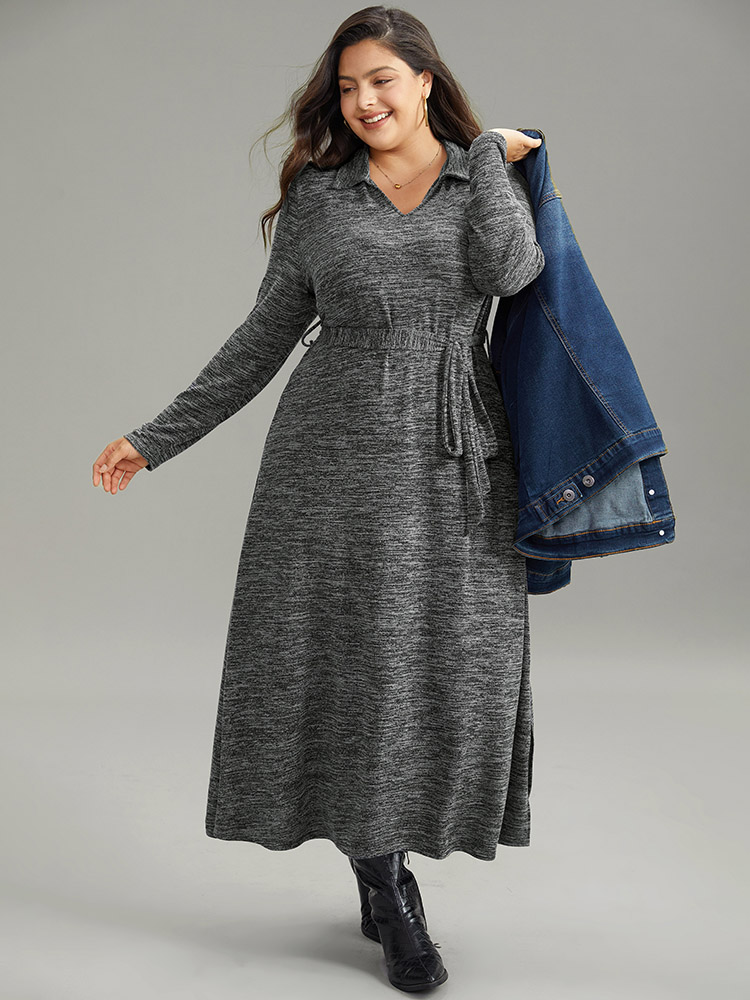 Plus Size Women Dailywear Plain Plain Regular Sleeve Long Sleeve Lapel Collar Pocket Casual Dresses BloomChic 