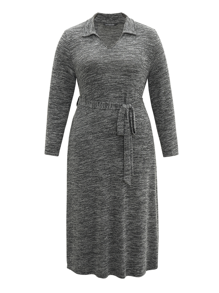 Plus Size Women Dailywear Plain Plain Regular Sleeve Long Sleeve Lapel Collar Pocket Casual Dresses BloomChic 