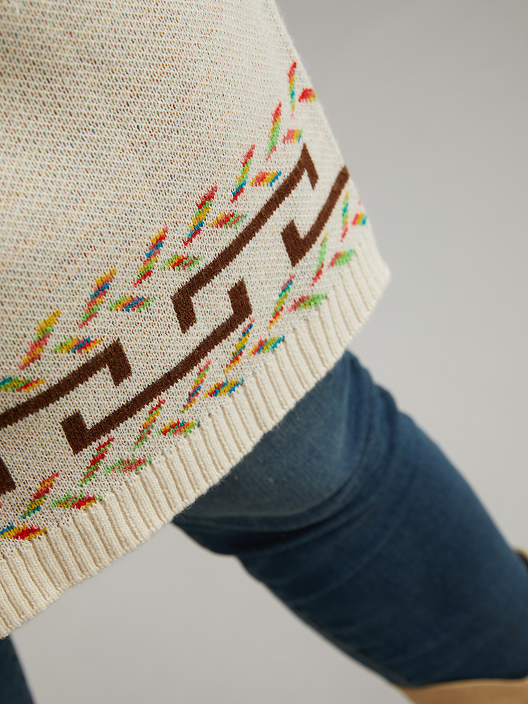 Plus Size Boho Geometric Print Open Front Cardigan Beige Women Casual Loose Long Sleeve Everyday Cardigans BloomChic 18-20/2X 