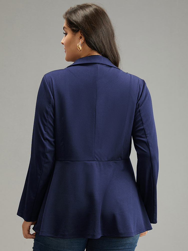 Plus Size Suit Collar Knot Ruffle Hem Blazer Indigo Women Work Plain Plain Sleeve Long Sleeve Suit Collar 30/6X Work From Home Blazers BloomChic 
