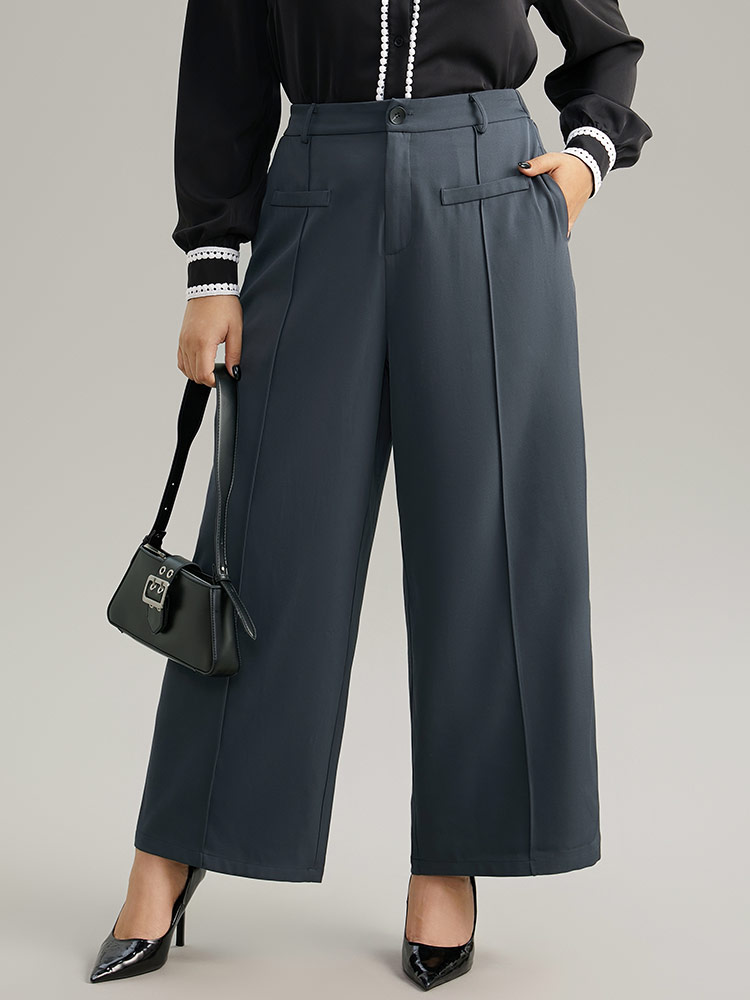 Plus Size Women Work Plain Plain High Rise Pocket Office Pants BloomChic 