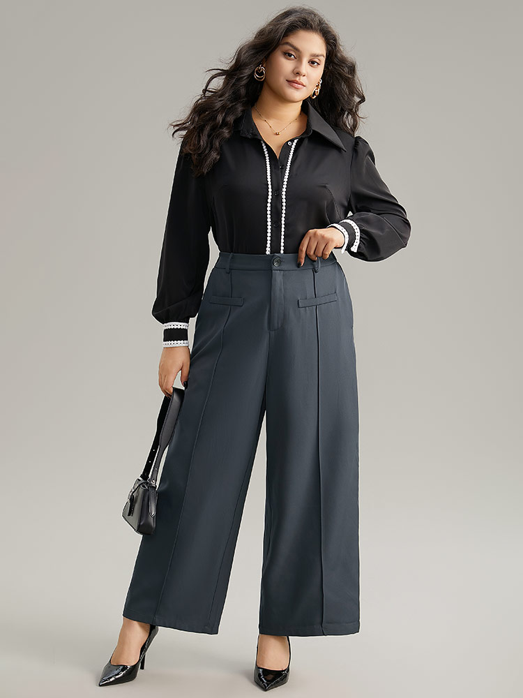 Plus Size Women Work Plain Plain High Rise Pocket Office Pants BloomChic 