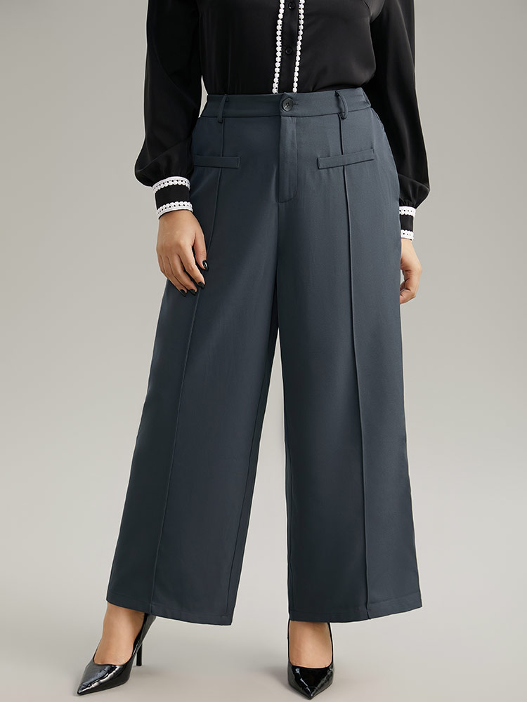 Plus Size Women Work Plain Plain High Rise Pocket Office Pants BloomChic 