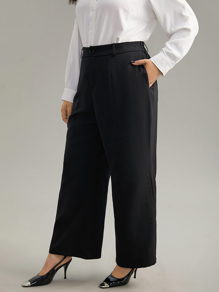 Plus Size Women Work Plain Plain High Rise Pocket Workwear Essentials Pants BloomChic 