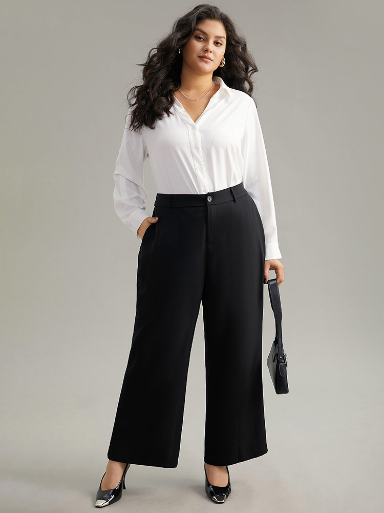 Plus Size Women Work Plain Plain High Rise Pocket Workwear Essentials Pants BloomChic 