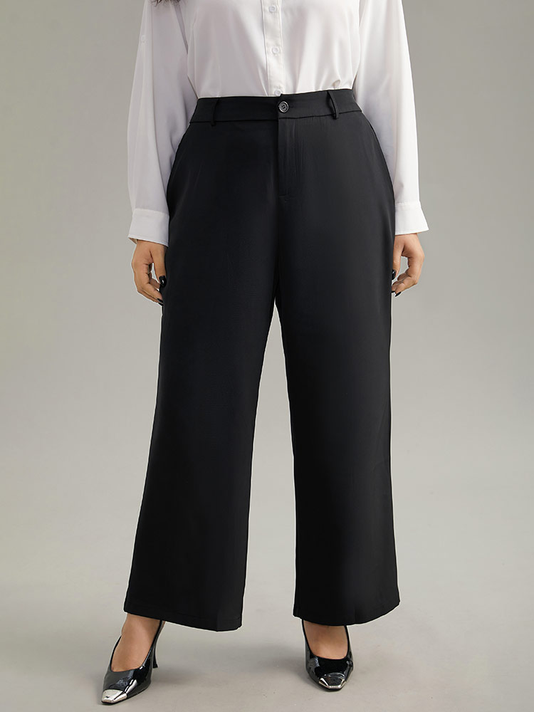 Plus Size Women Work Plain Plain High Rise Pocket Workwear Essentials Pants BloomChic 