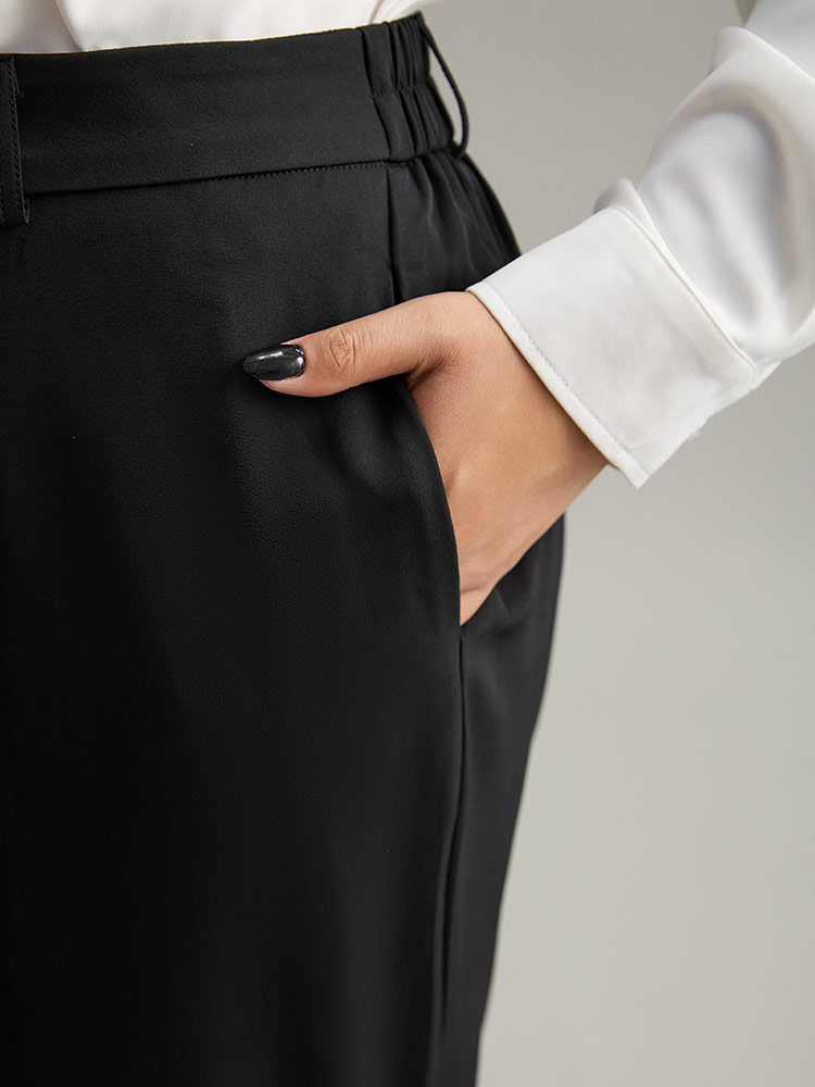 Plus Size Women Work Plain Plain High Rise Pocket Workwear Essentials Pants BloomChic 