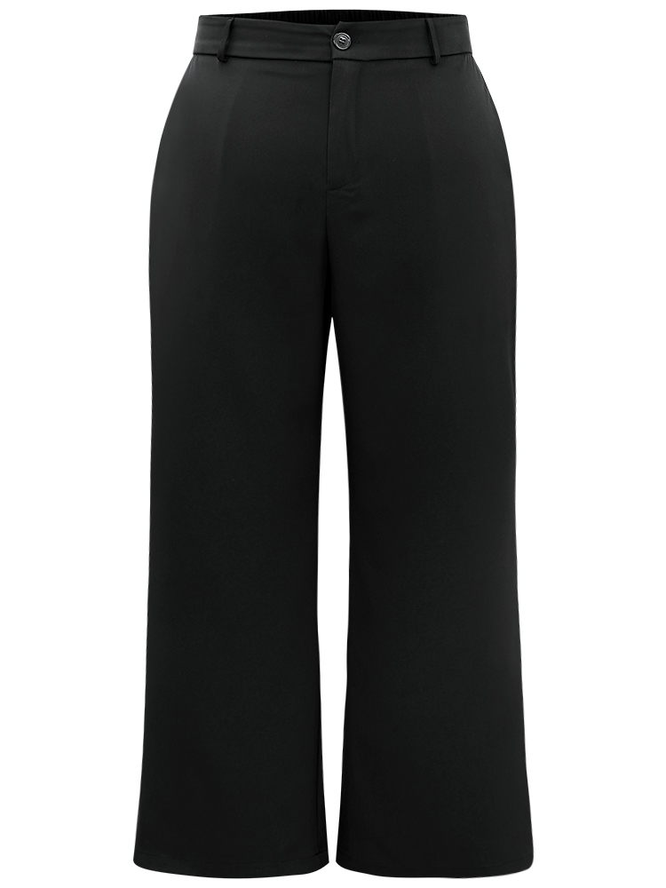 

Plus Size Static-Free Plain Pocket Wide Leg Pants Women Black Workwear Essentials Wide Leg High Rise Work Pants BloomChic