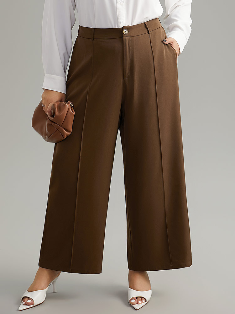 Plus Size Women Work Plain Plain High Rise Pocket Office Pants BloomChic 