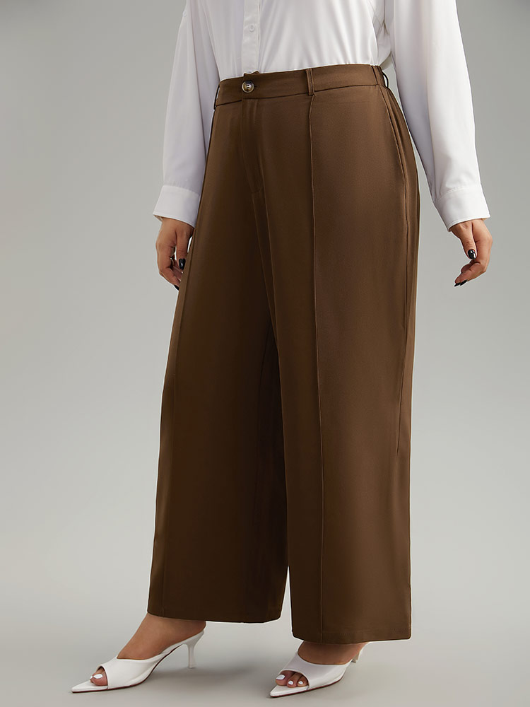 Plus Size Women Work Plain Plain High Rise Pocket Office Pants BloomChic 
