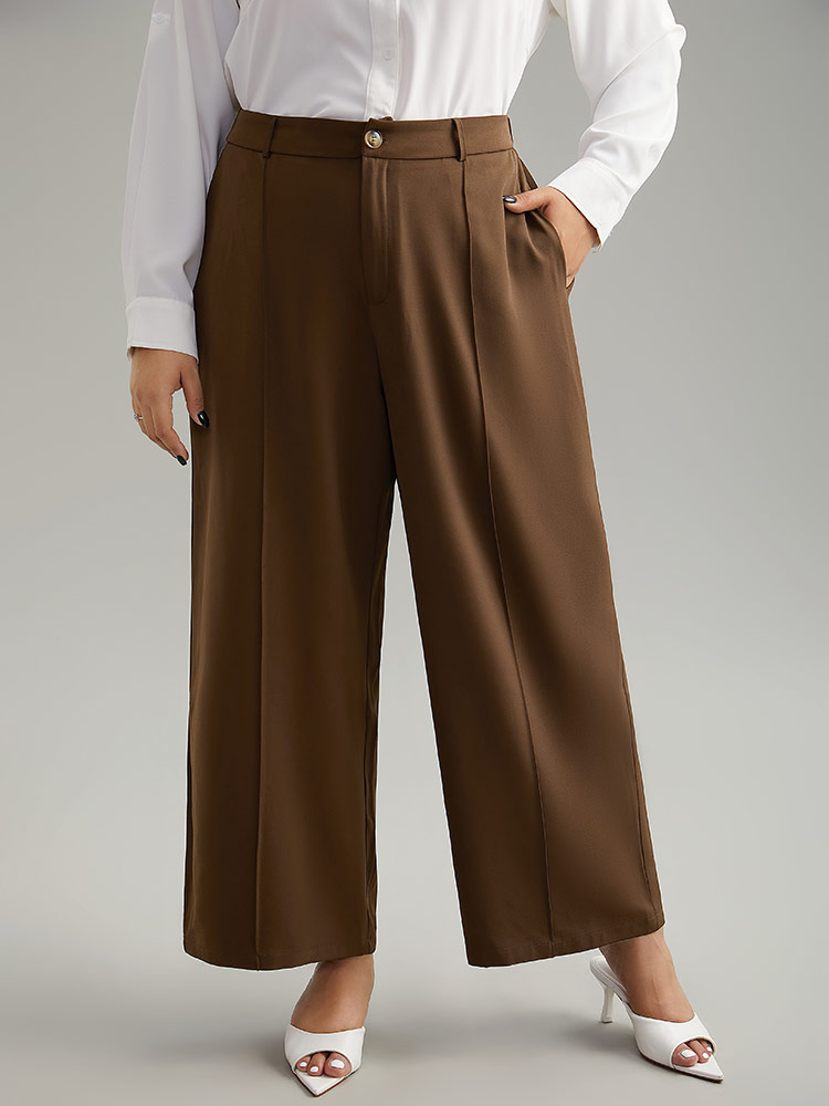 Plus Size Women Work Plain Plain High Rise Pocket Office Pants BloomChic 