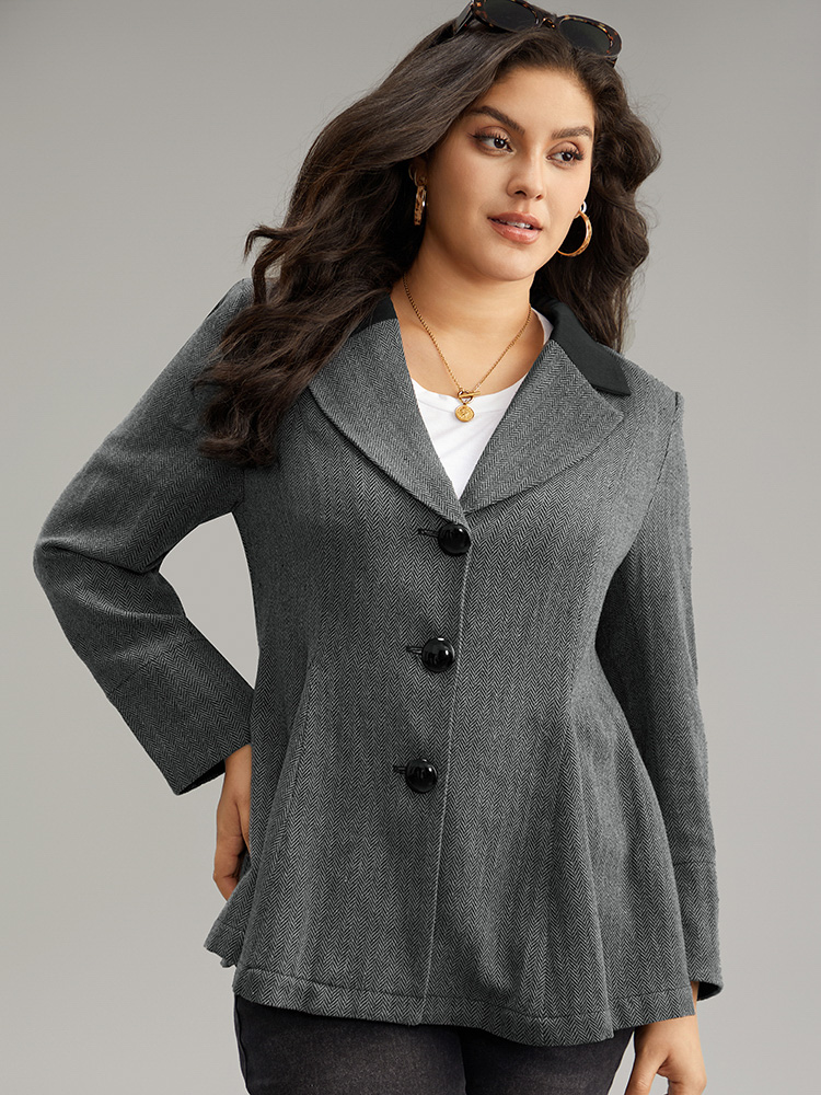 Plus Size Patchwork Contrast Button Up Blazer Black Women Dailywear Plain Contrast Sleeve Long Sleeve Suit Collar 22-24/3X Casual Blazers BloomChic 