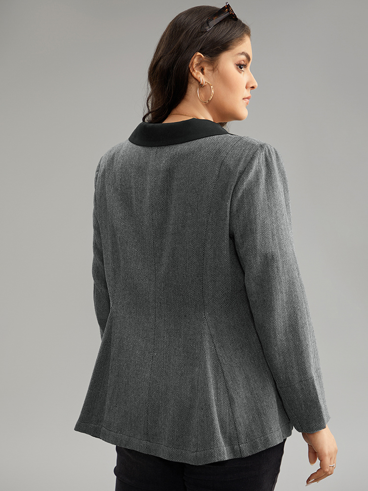 Plus Size Patchwork Contrast Button Up Blazer Black Women Dailywear Plain Contrast Sleeve Long Sleeve Suit Collar 22-24/3X Casual Blazers BloomChic 