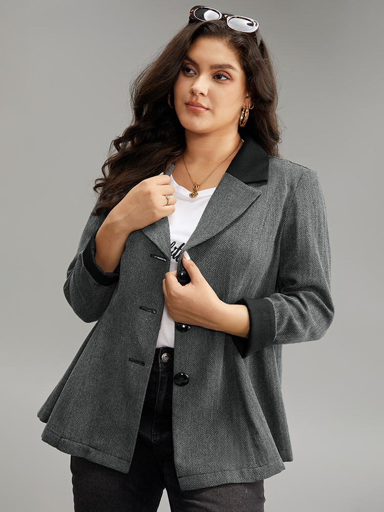 

Plus Size Patchwork Contrast Button Up Blazer Black Women Dailywear Plain Contrast Sleeve Long Sleeve Suit Collar  Casual Blazers BloomChic