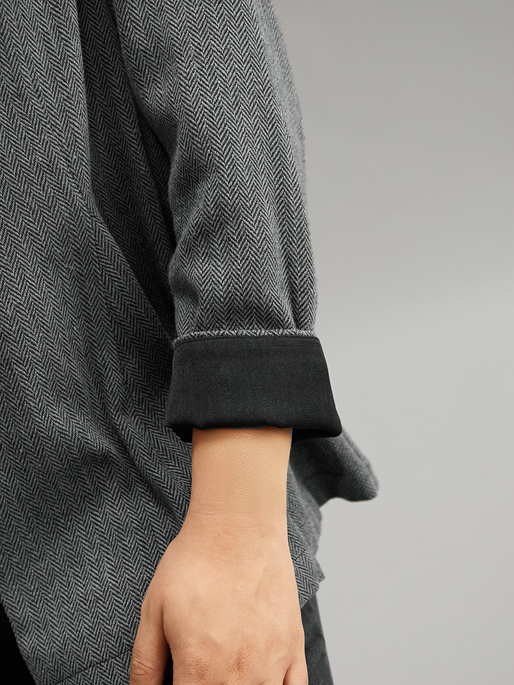 Plus Size Patchwork Contrast Button Up Blazer Black Women Dailywear Plain Contrast Sleeve Long Sleeve Suit Collar 22-24/3X Casual Blazers BloomChic 