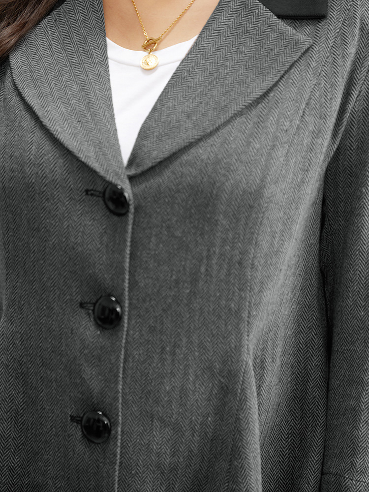 Plus Size Patchwork Contrast Button Up Blazer Black Women Dailywear Plain Contrast Sleeve Long Sleeve Suit Collar 22-24/3X Casual Blazers BloomChic 