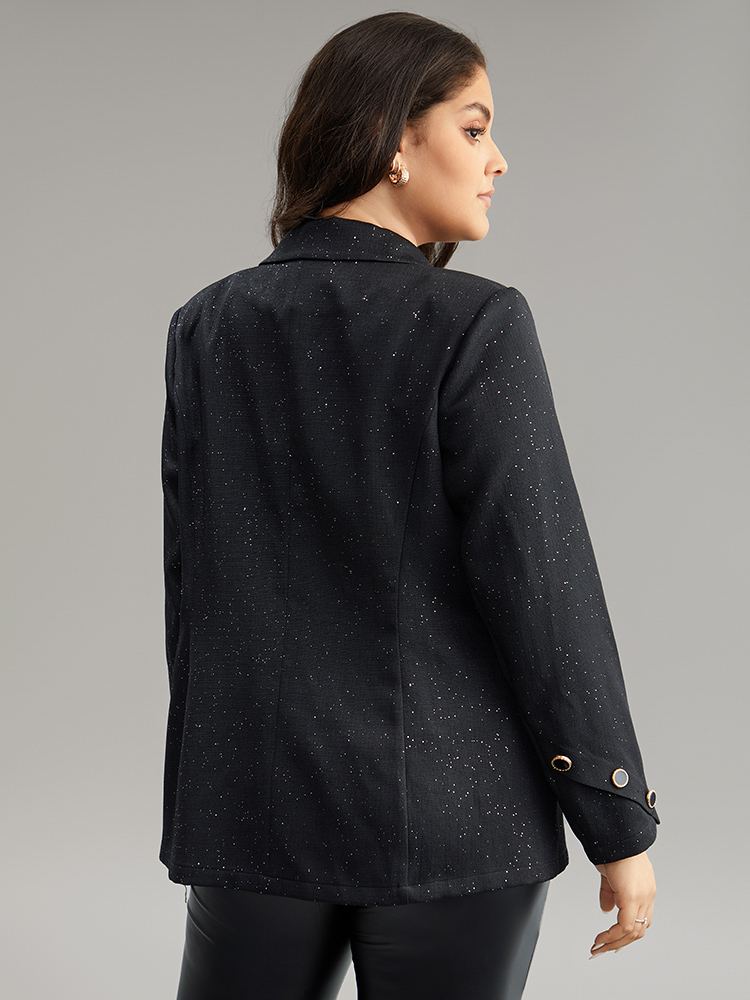 

Plus Size Glitter Suit Collar Button Detail Blazer Black Women Work Plain Plain Sleeve Long Sleeve Suit Collar  Pocket At the Office Blazers BloomChic