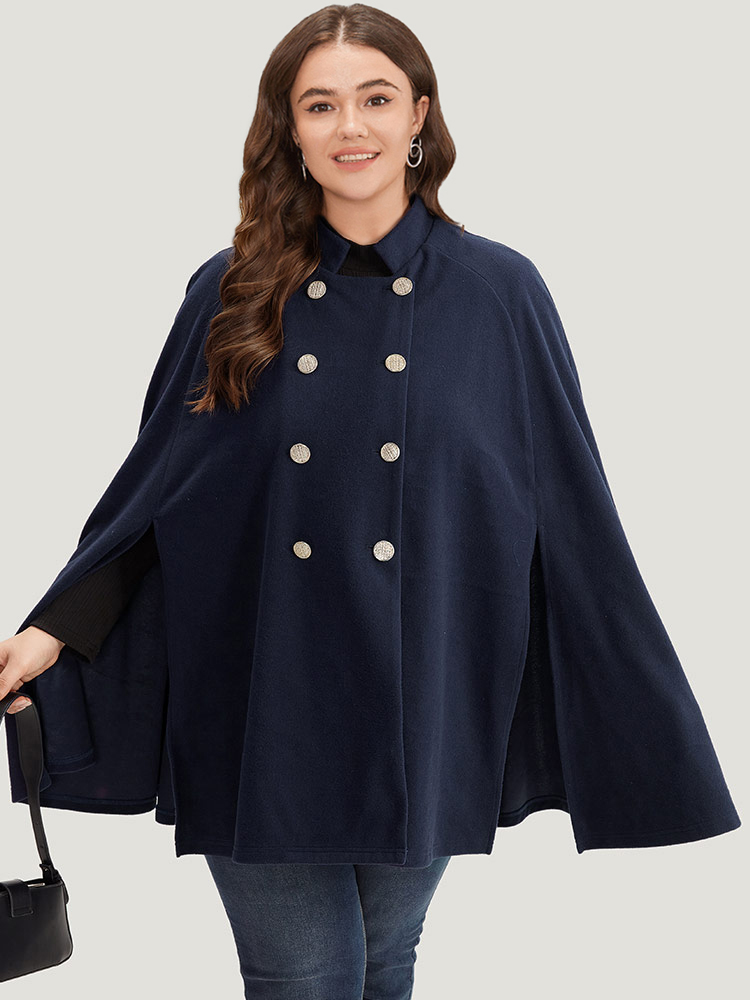 Plus Size Solid Metal Detail Cape Blazer Women Indigo Office Plain Ladies Work Winter Coats BloomChic 14-16/1X 