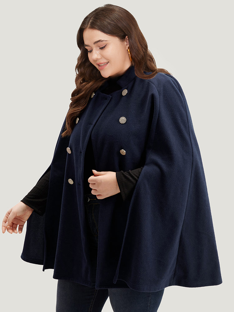 

Plus Size Solid Metal Detail Cape Blazer Women Indigo Office Plain Ladies Work Winter Coats BloomChic