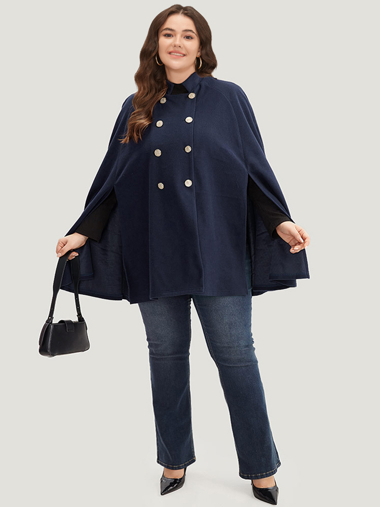 Plus Size Solid Metal Detail Cape Blazer Women Indigo Office Plain Ladies Work Winter Coats BloomChic 14-16/1X 