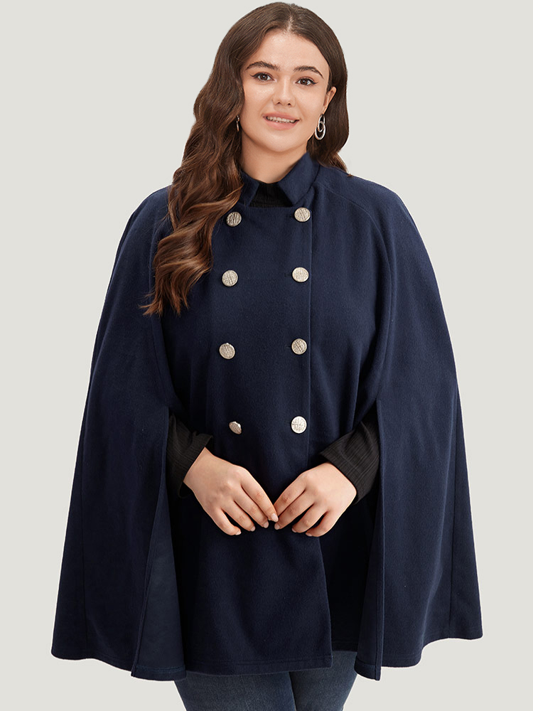 

Plus Size Solid Metal Detail Cape Blazer Women Indigo Office Plain Ladies Work Winter Coats BloomChic