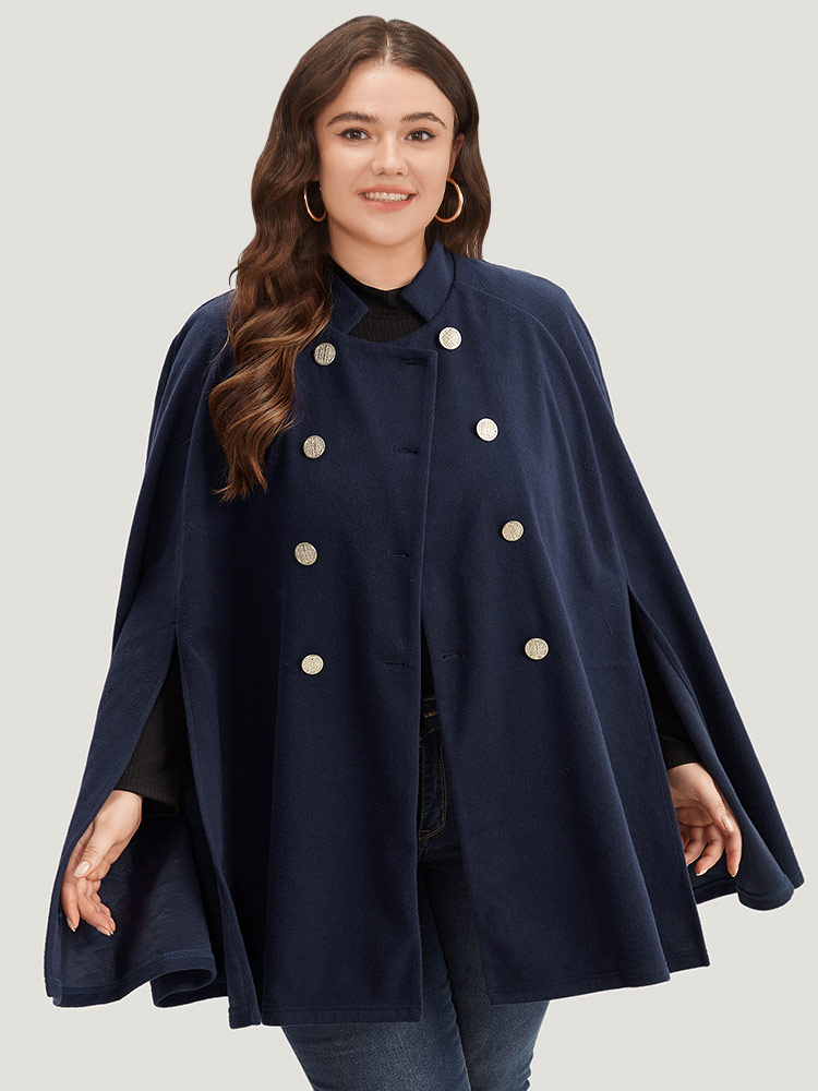 Plus Size Solid Metal Detail Cape Blazer Women Indigo Office Plain Ladies Work Winter Coats BloomChic 14-16/1X 