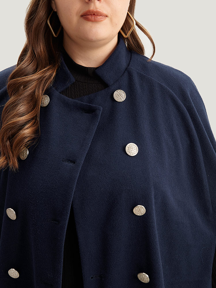 Plus Size Solid Metal Detail Cape Blazer Women Indigo Office Plain Ladies Work Winter Coats BloomChic 14-16/1X 