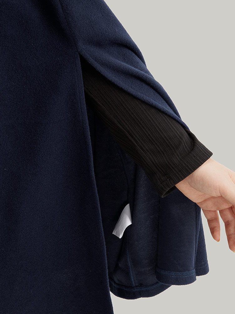 Plus Size Solid Metal Detail Cape Blazer Women Indigo Office Plain Ladies Work Winter Coats BloomChic 14-16/1X 