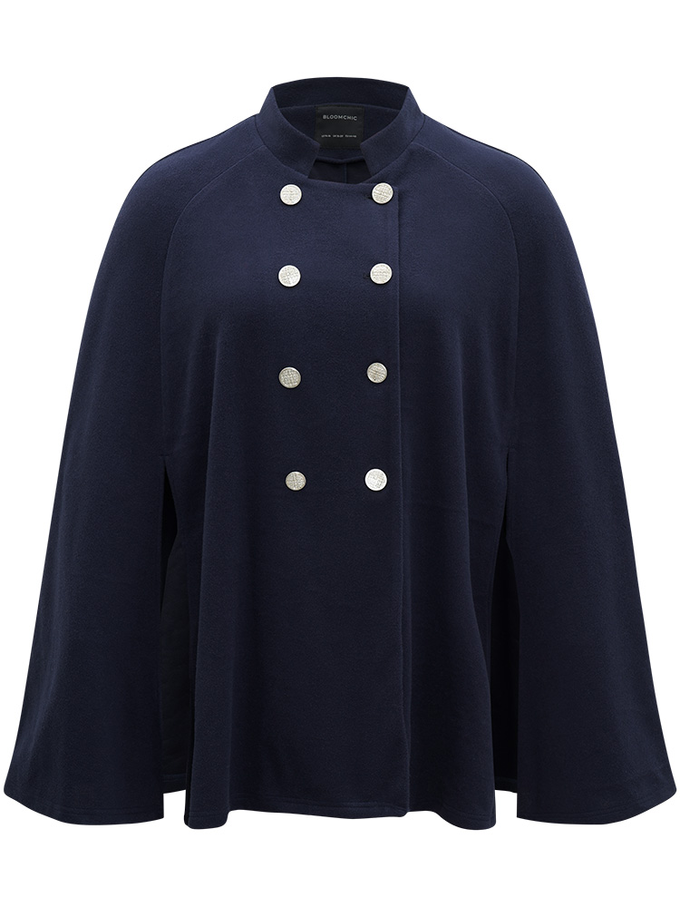Plus Size Solid Metal Detail Cape Blazer Women Indigo Office Plain Ladies Work Winter Coats BloomChic 14-16/1X 