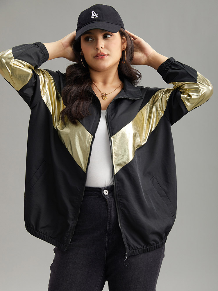 Plus Size Women Dailywear Geometric Elastic cuffs Pocket Casual Jackets BloomChic 
