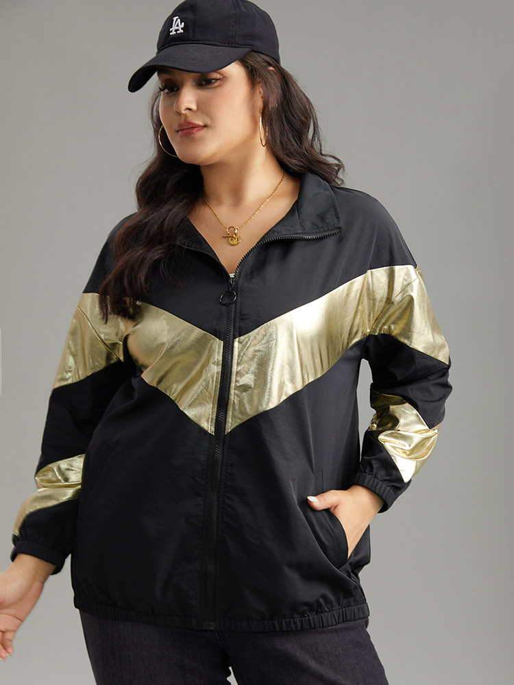 Plus Size Women Dailywear Geometric Elastic cuffs Pocket Casual Jackets BloomChic 