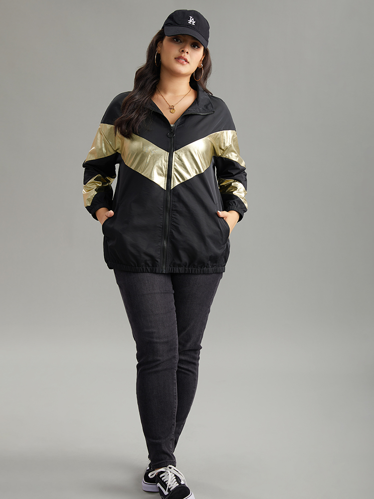 Plus Size Women Dailywear Geometric Elastic cuffs Pocket Casual Jackets BloomChic 