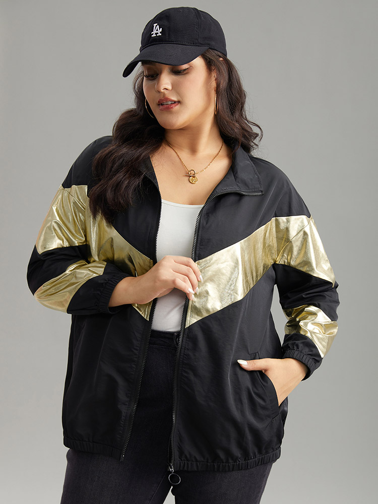 Plus Size Women Dailywear Geometric Elastic cuffs Pocket Casual Jackets BloomChic 