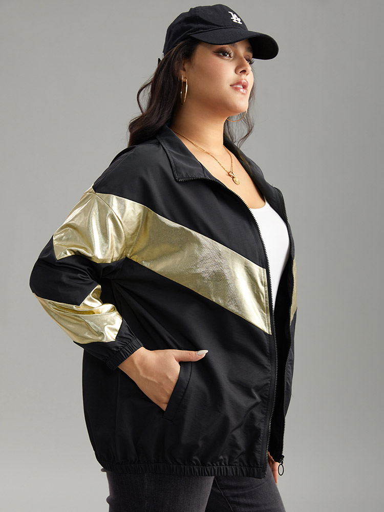 Plus Size Women Dailywear Geometric Elastic cuffs Pocket Casual Jackets BloomChic 