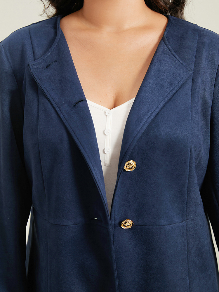 

Plus Size Plain Pleated Metal Detail Jacket Women DarkBlue Casual Plain Ladies Dailywear Winter Coats BloomChic